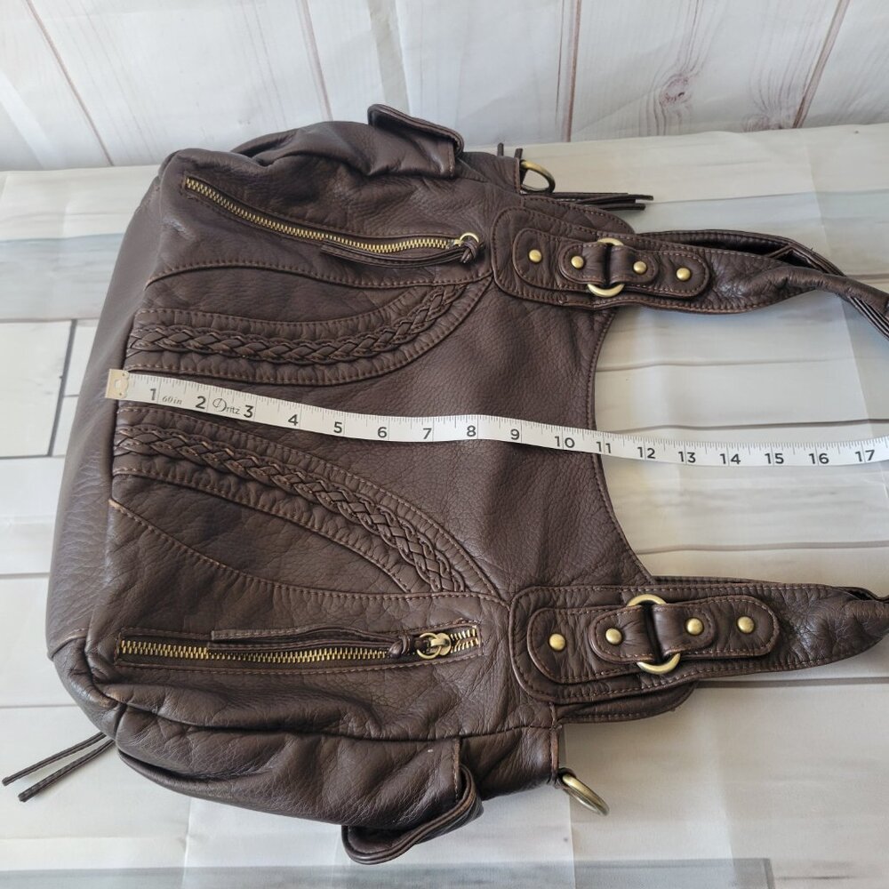Montana West Braided Vegan Leather Concealed Carry Shoulder Hobo Bag Purse Brown - Picture 12 of 13
